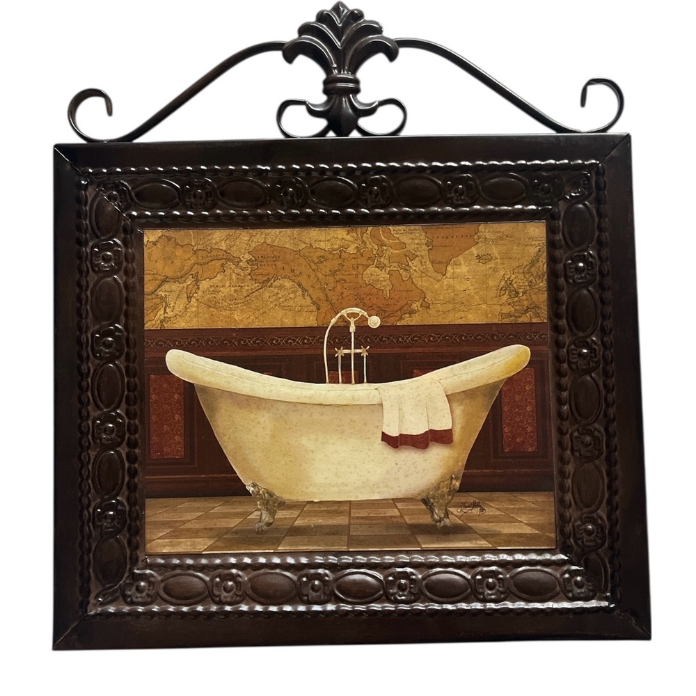 Elegant Brown Historic Metal Bathroom Wall Decor Signed by Elizabeth Medley